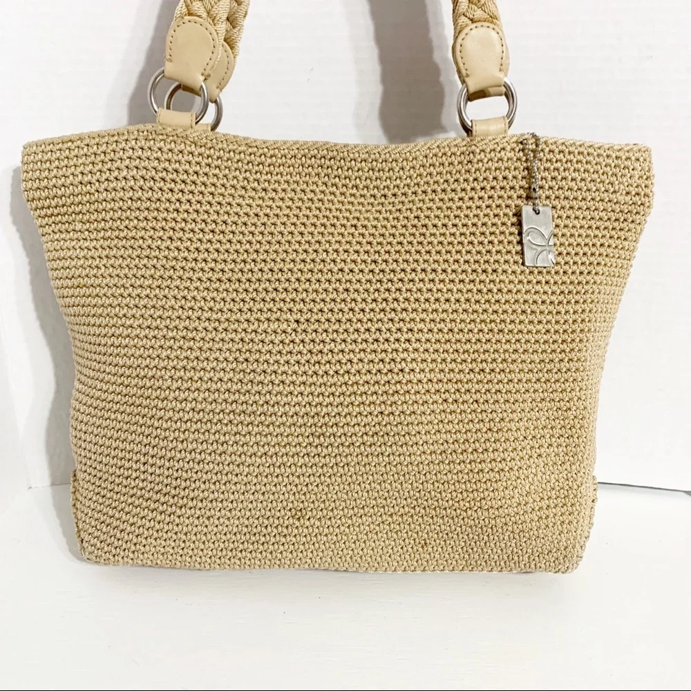 Lina Crocheted Shoulder Bag Braided Double Handles Solid Lining Zipped Closure